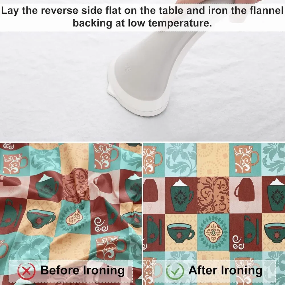 Round Fitted Waterproof Round Tablecloth with Elastic Edge, Patterned Cups